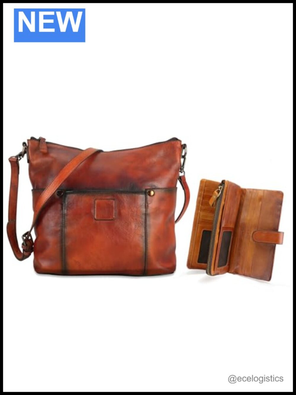 RFID Blocking Clasp Wallet with Adjustable Crossbody Shoulder Bag Set Vintage